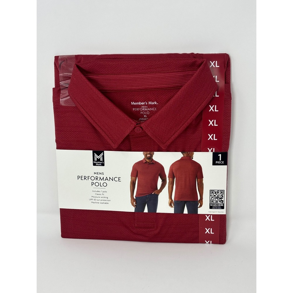Members Mark Men's Performance Polo Classic fit UPF 50 sun protection Red XL NEW